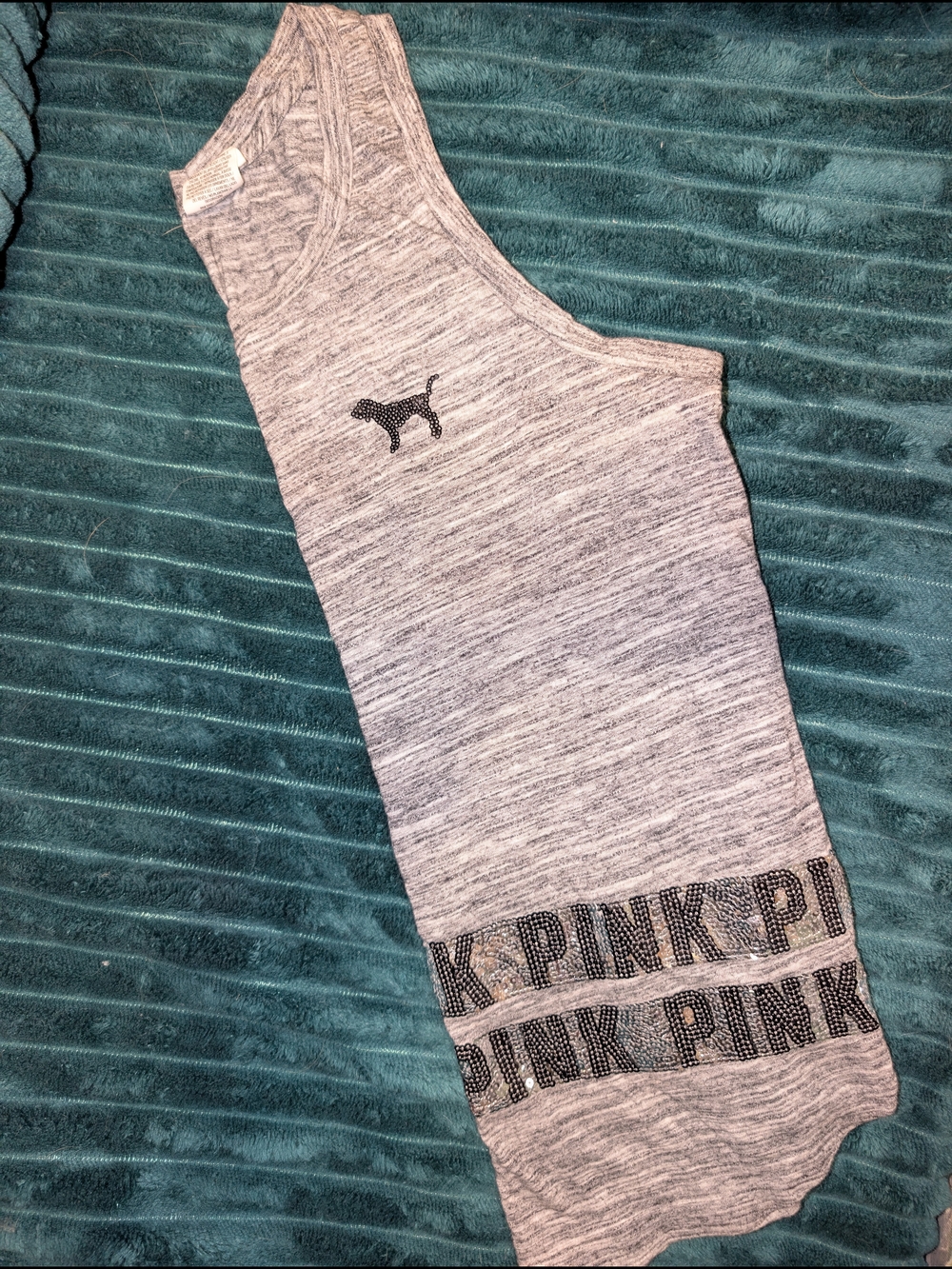 🖤PINK Victoria's Secret Gray Marled Tank with Rhinestone Dog Logo🖤